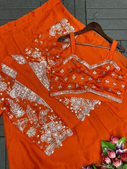 Heavy Rangoli ready to wear saree with Embroidery Blouse