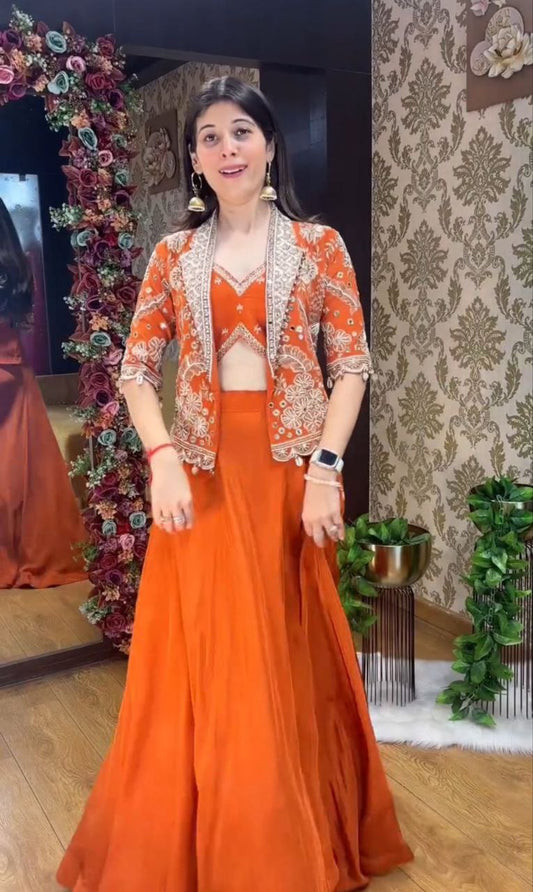 Heavy Rangoli ready to wear saree with Embroidery Blouse