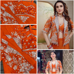 Heavy Rangoli ready to wear saree with Embroidery Blouse