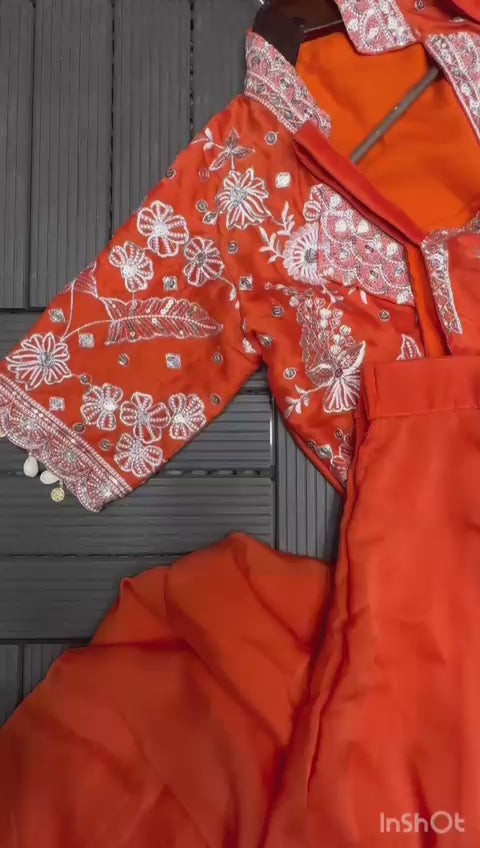 Heavy Rangoli ready to wear saree with Embroidery Blouse